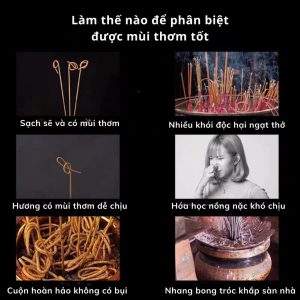So sánh màu sắc nhang đàn hương sạch tự nhiên và nhang tẩm hóa chất